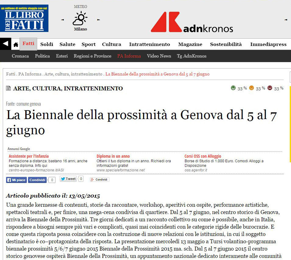 13 Maggio - Articolo sulla Biennale su AdnKronos