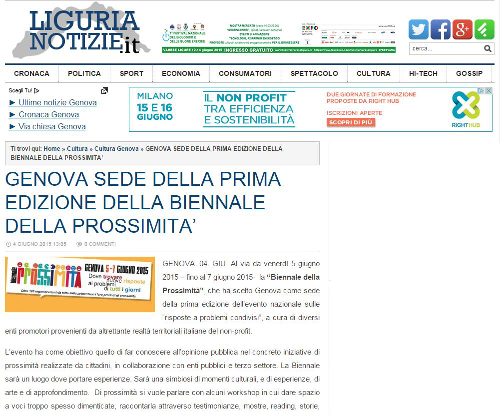 4 Giugno - Articolo sulla Biennale su Liguria Notizie
